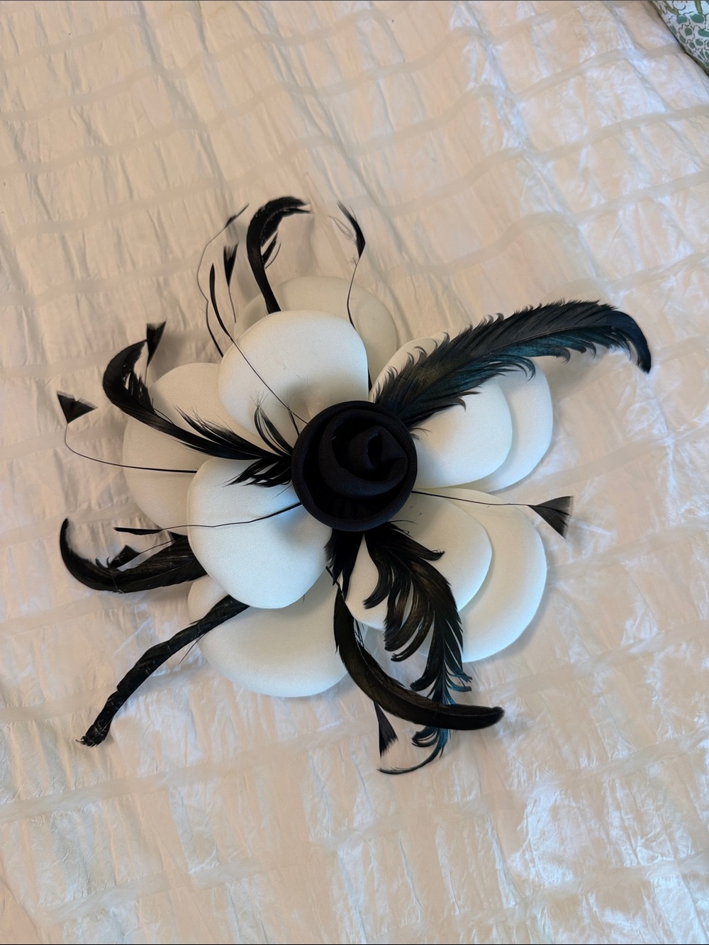 Elegant Black and White Feather Floral fascinator
